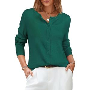Arach&Cloz Women’s Wool Blended 2025 Fall Cardigan Sweaters Lightweight Long Sleeve Business Casual Outfits Top(Dark Green)