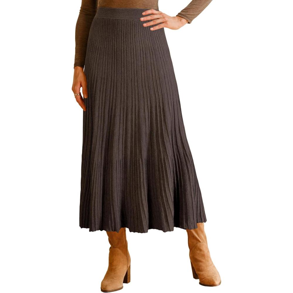 imageArachampampCloz Womens Wool Blend Wide Elastic Band ALine Pleated Flowy Long Skirts 2025Coffee
