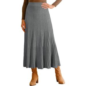 Arach&Cloz Women’s Wool Blend Wide Elastic Band A-Line Pleated Flowy Long Skirts 2025(Grey)