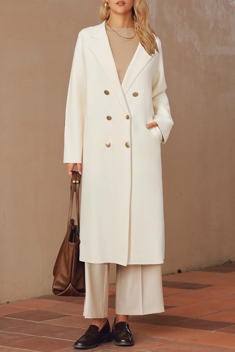 imageArachampampCloz Womens Wool Blend Double Breasted Winter Outfits Long Cardigan Sweater Coat 2025Beige