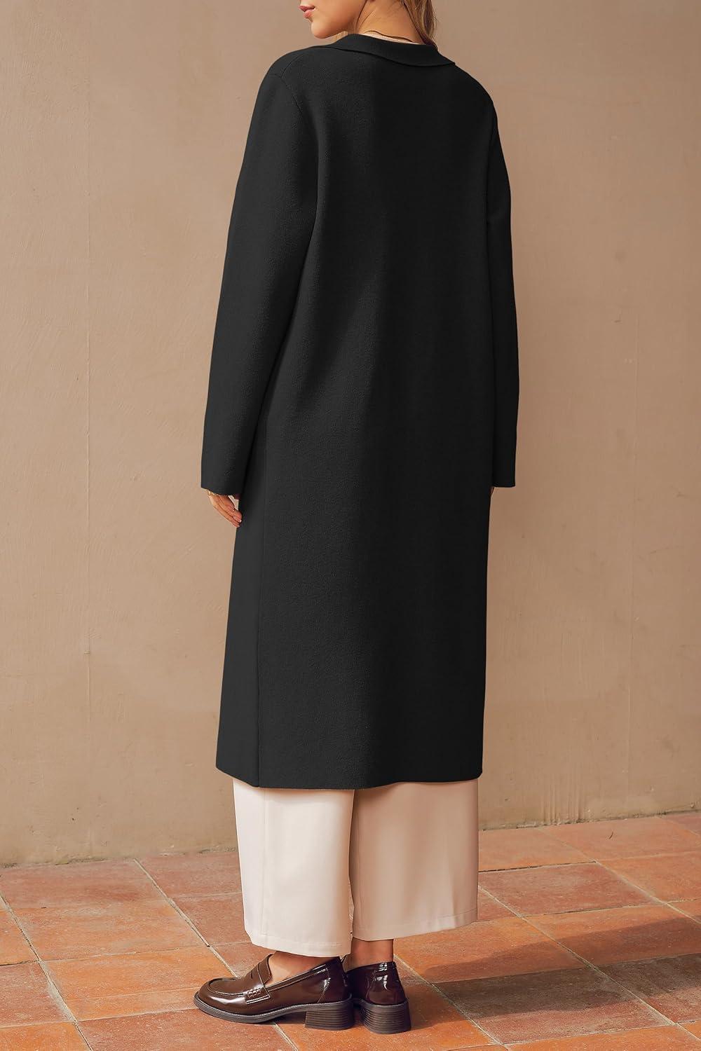 imageArachampampCloz Womens Wool Blend Double Breasted Winter Outfits Long Cardigan Sweater Coat 2025Black