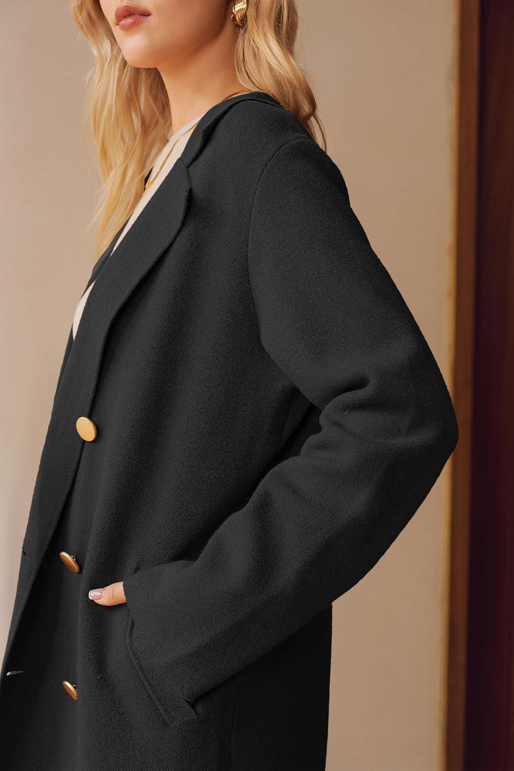 imageArachampampCloz Womens Wool Blend Double Breasted Winter Outfits Long Cardigan Sweater Coat 2025Black