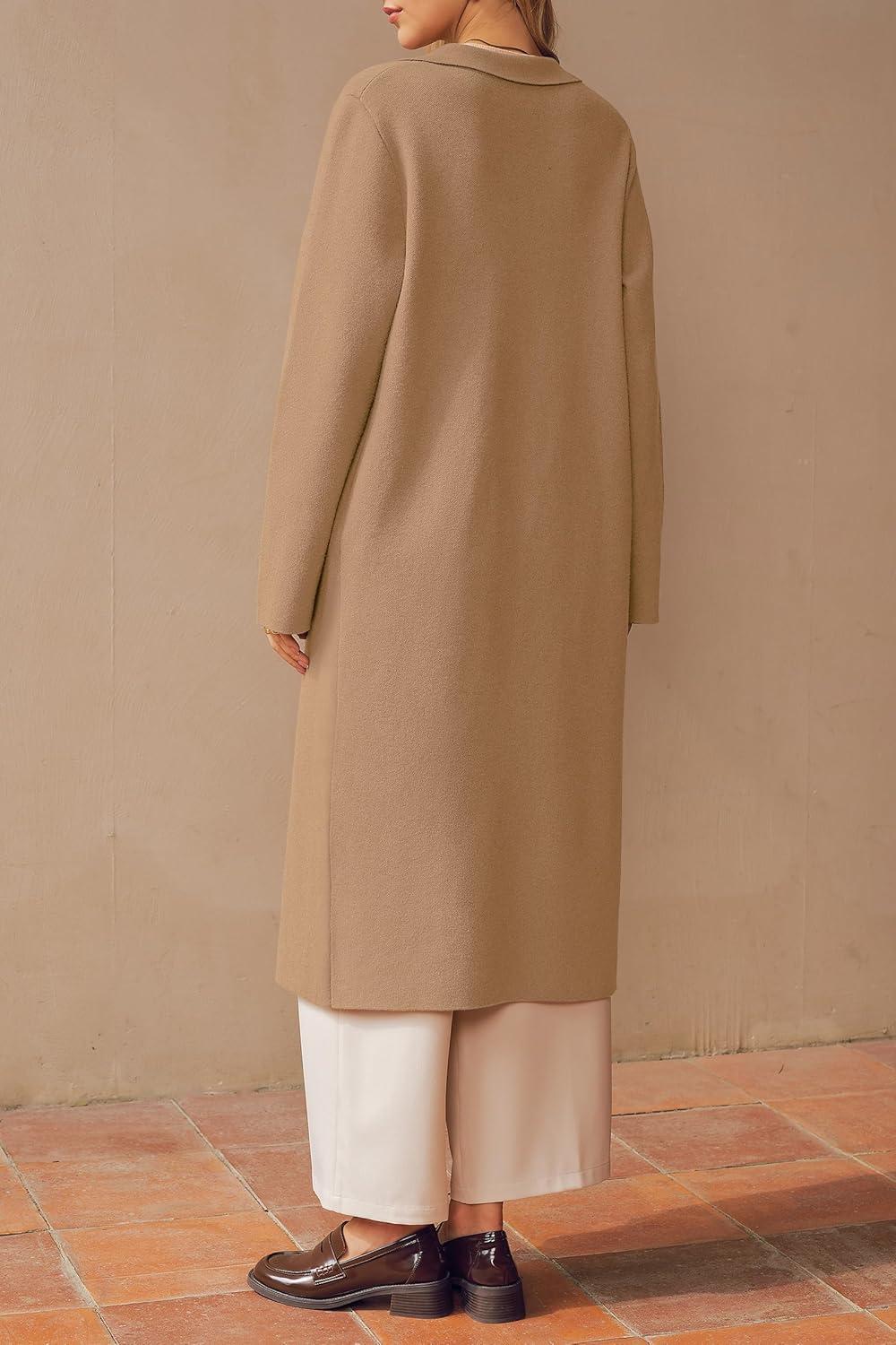 imageArachampampCloz Womens Wool Blend Double Breasted Winter Outfits Long Cardigan Sweater Coat 2025Brown