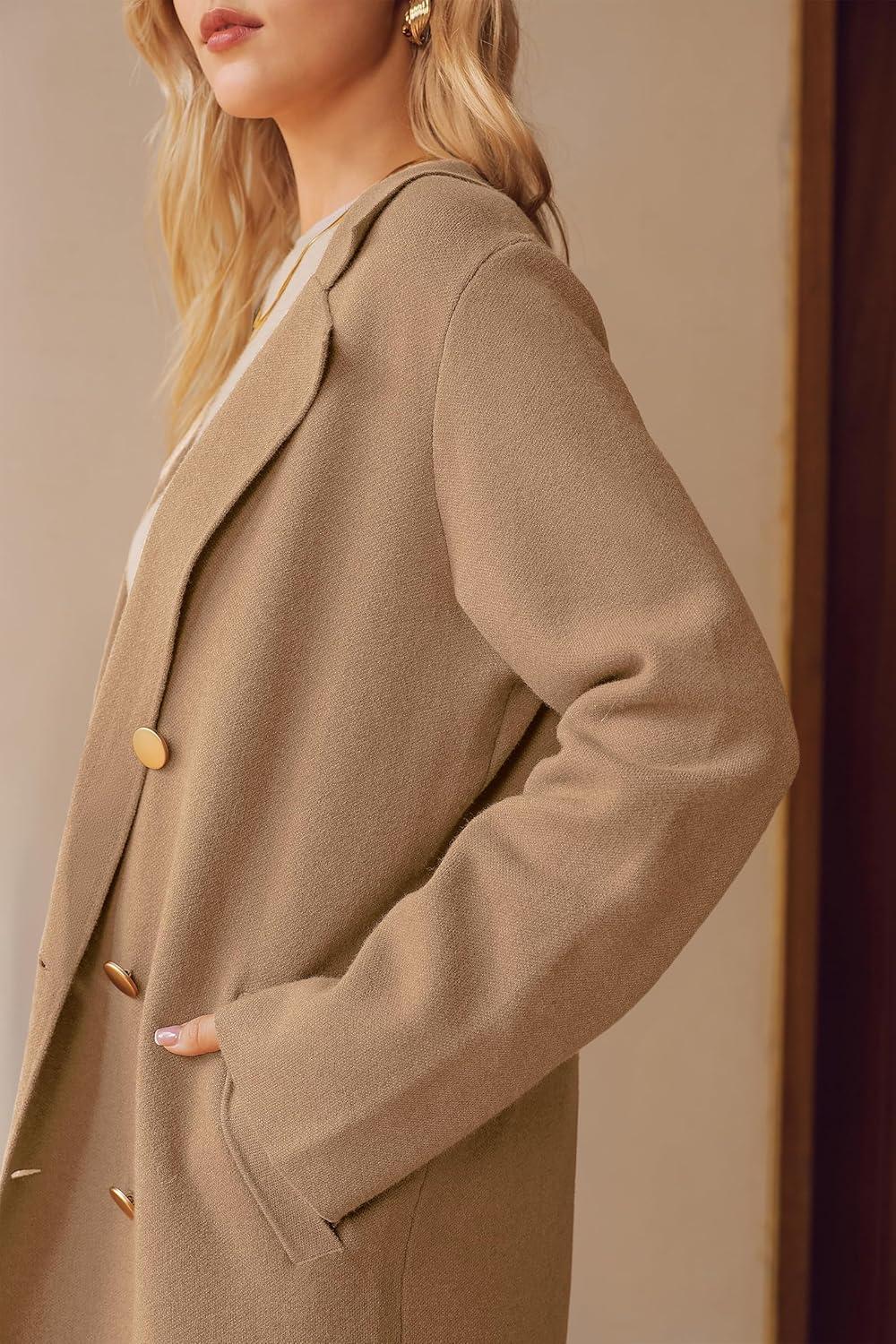 imageArachampampCloz Womens Wool Blend Double Breasted Winter Outfits Long Cardigan Sweater Coat 2025Brown