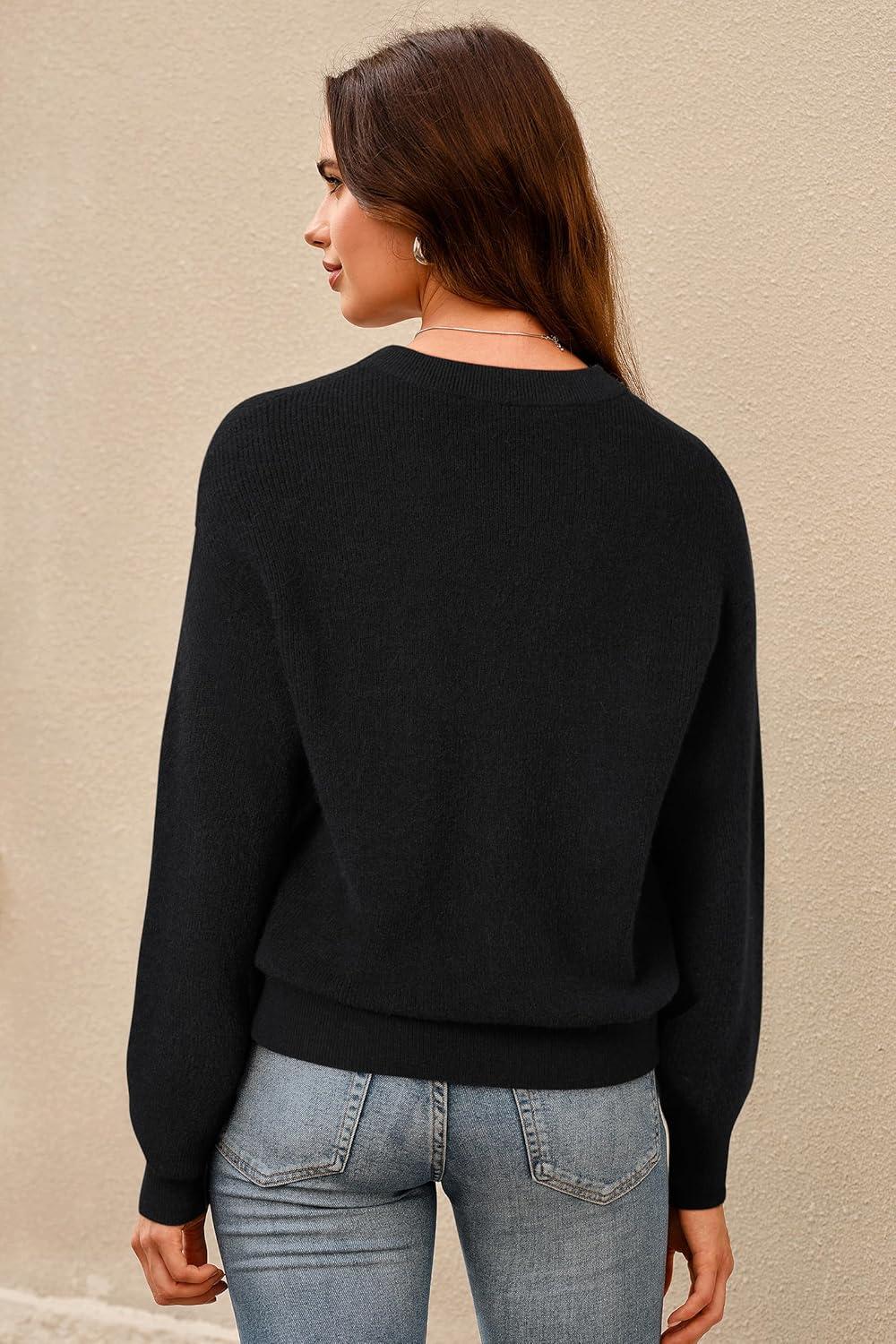 imageArachampampCloz Womens Wool Blend V Neck Fall Business Casual Sweater Tops 2025Black