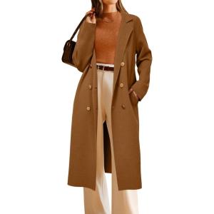 Arach&Cloz Women’s Wool Blend Double Breasted Winter Outfits Long Cardigan Sweater Coat 2025(Camel)