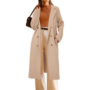 Arach&Cloz Women’s Wool Blend Double Breasted Winter Outfits Long Cardigan Sweater Coat 2025(Khaki Apricot)