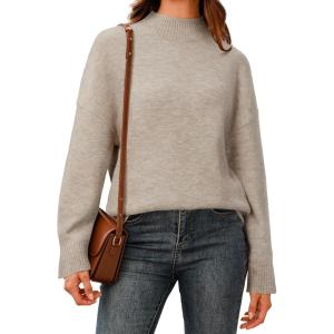Arach&Cloz Women’s Wool Blend Soft Mock Neck Casual Oversized Fall Sweater(Camel)