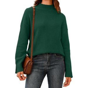 Arach&Cloz Women’s Wool Blend Soft Mock Neck Casual Oversized Fall Sweater(Dark Green)