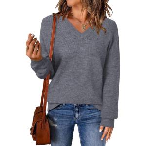 Arach&Cloz Women’s Wool Blend V Neck Fall Business Casual Sweater Tops 2025(Dark Grey)