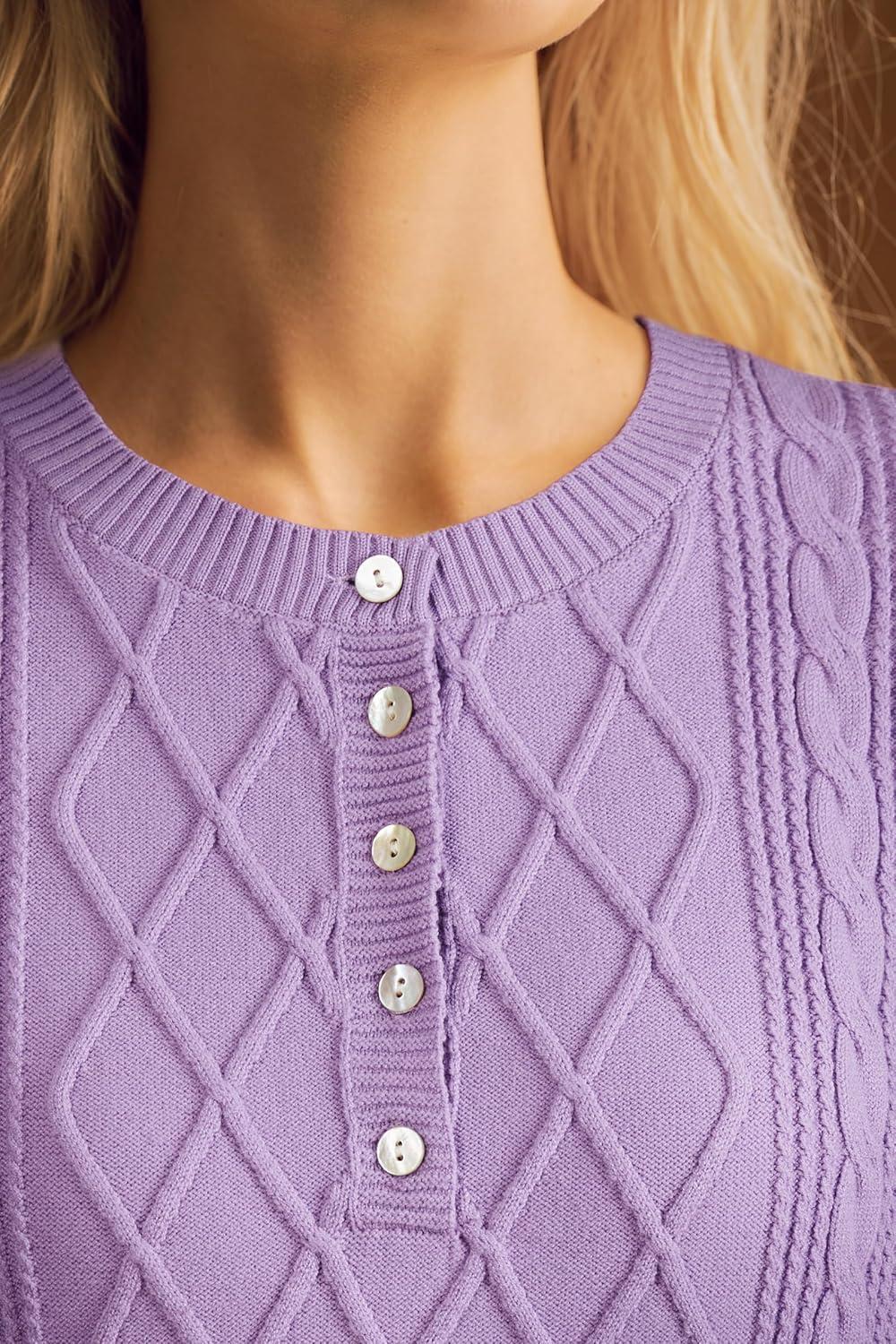 imageArachampampCloz Womens Comfy Cotton Blend Cable Knit Casual Sweaters 2025Light Purple