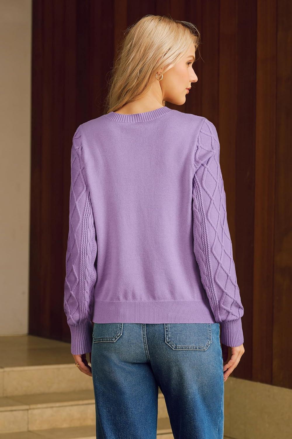 imageArachampampCloz Womens Comfy Cotton Blend Cable Knit Casual Sweaters 2025Light Purple