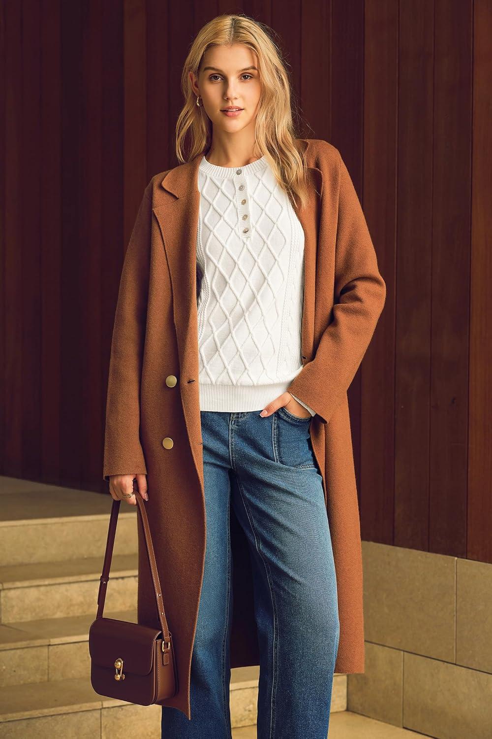 imageArachampampCloz Womens Comfy Cotton Blend Cable Knit Casual Sweaters 2025White