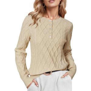 Arach&Cloz Womens Comfy Cotton Blend Cable Knit Casual Sweaters 2025(Apricot)