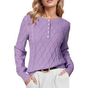 Arach&Cloz Womens Comfy Cotton Blend Cable Knit Casual Sweaters 2025(Light Purple)