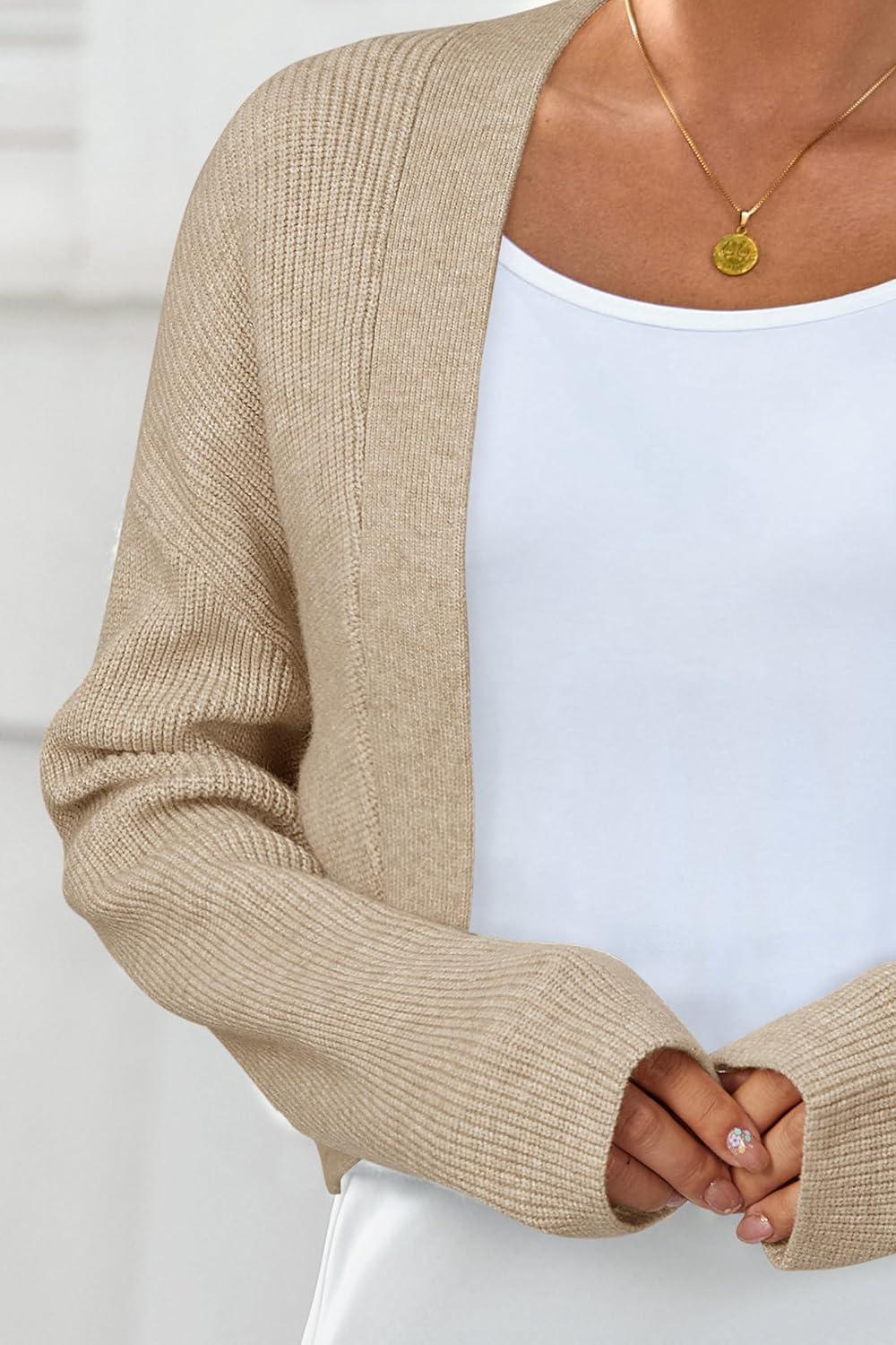 imageArachampampCloz Womens Wool Blend Cardigan Winter Cropped Bolero Shrug Sweaters 2025Apricot