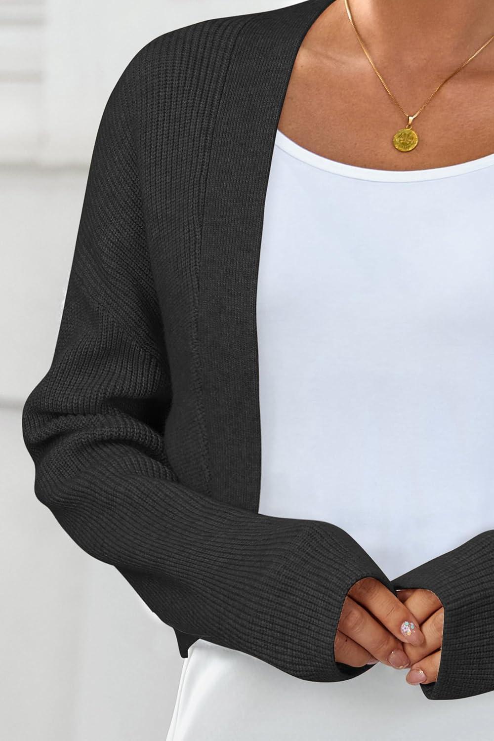 imageArachampampCloz Womens Wool Blend Cardigan Winter Cropped Bolero Shrug Sweaters 2025Black