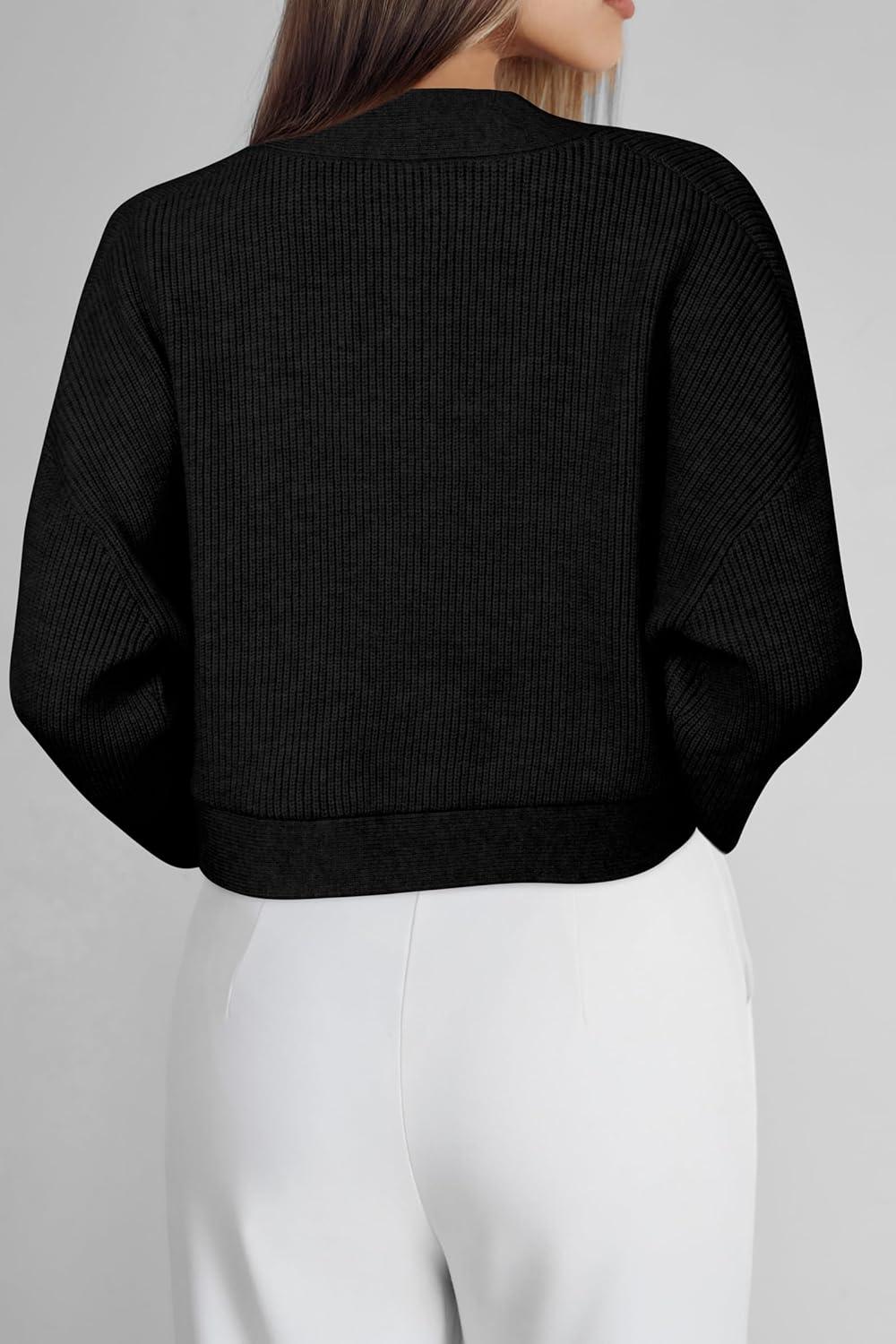 imageArachampampCloz Womens Wool Blend Cardigan Winter Cropped Bolero Shrug Sweaters 2025Black