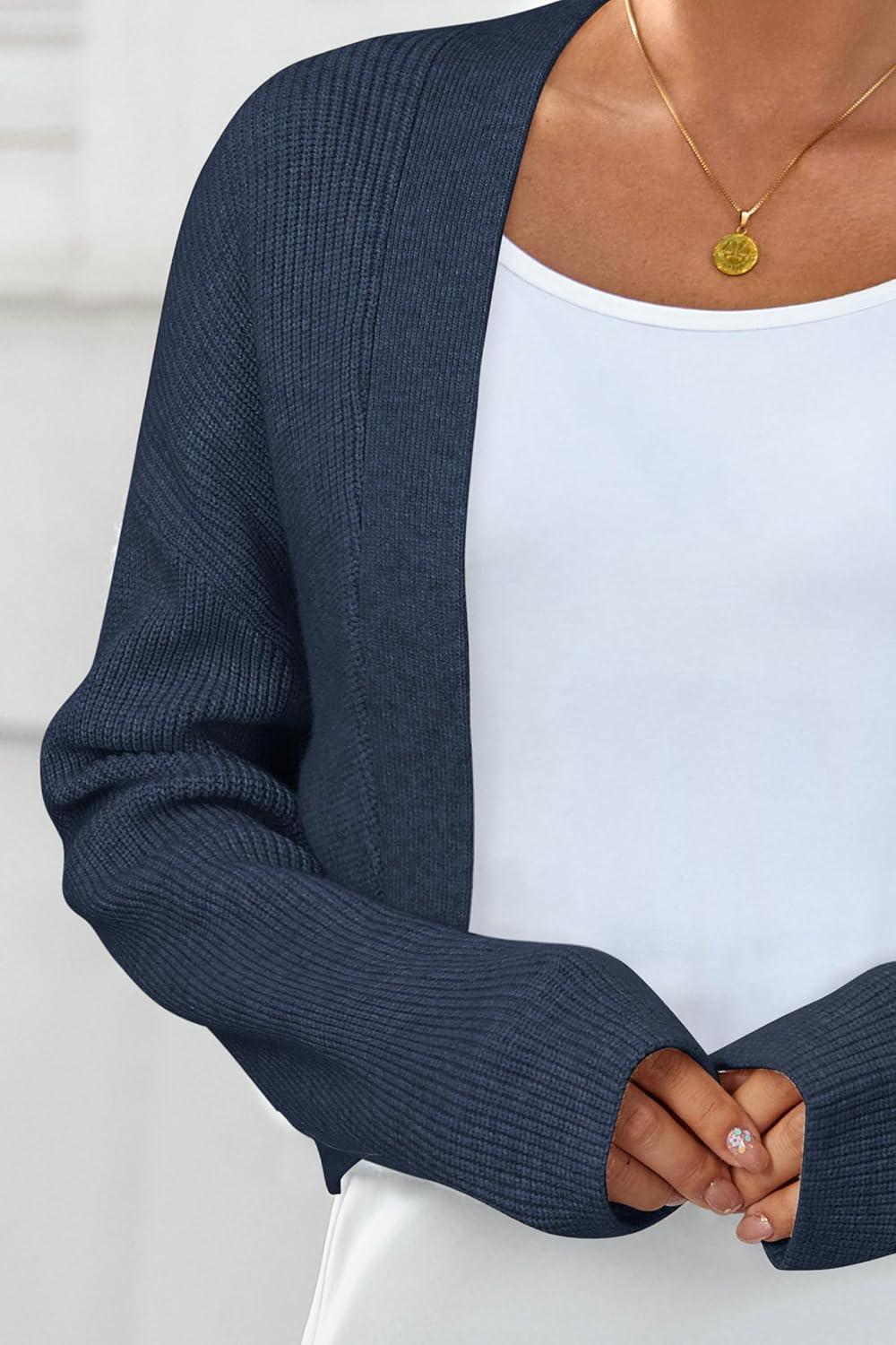 imageArachampampCloz Womens Wool Blend Cardigan Winter Cropped Bolero Shrug Sweaters 2025Dark Blue