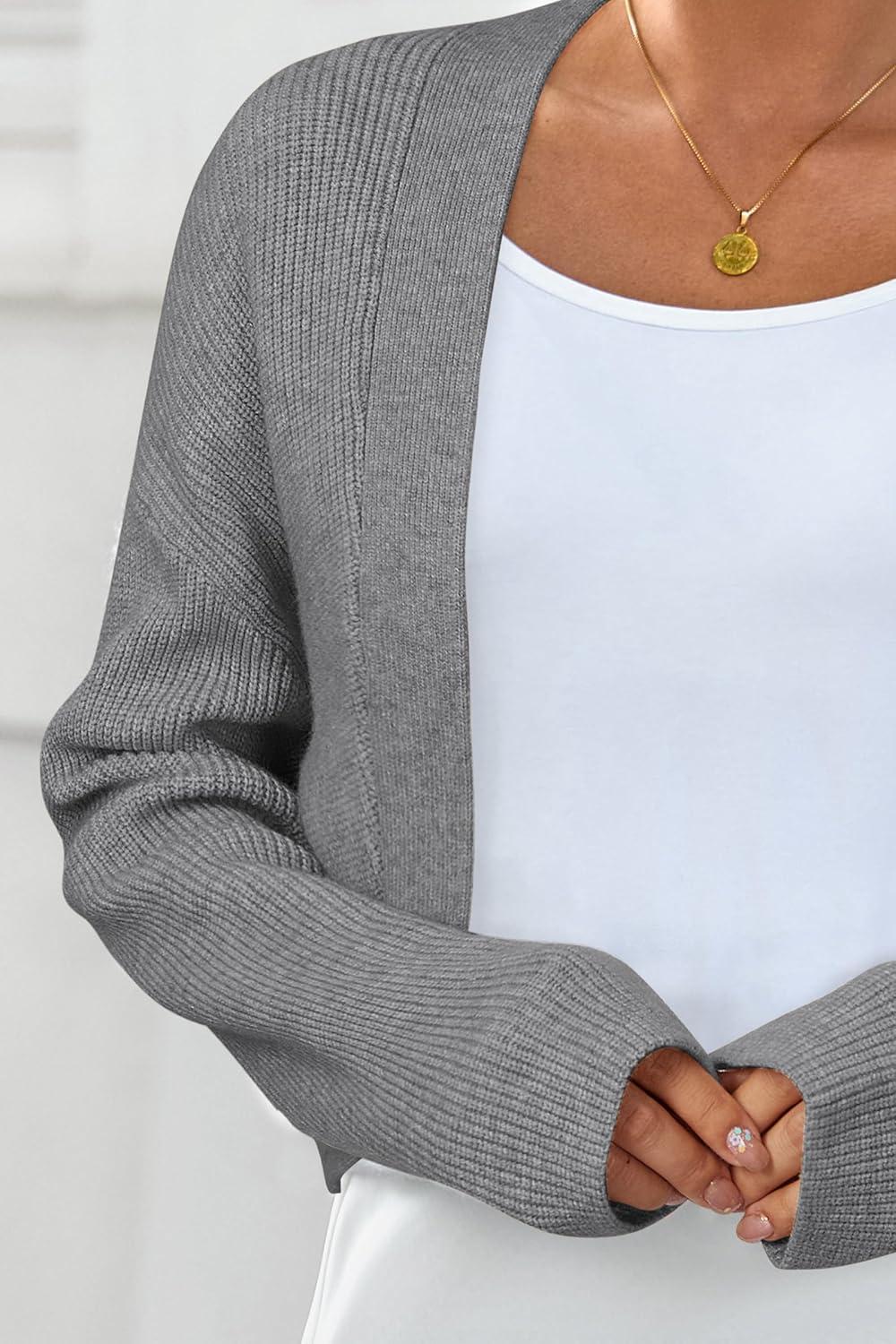 imageArachampampCloz Womens Wool Blend Cardigan Winter Cropped Bolero Shrug Sweaters 2025Gray