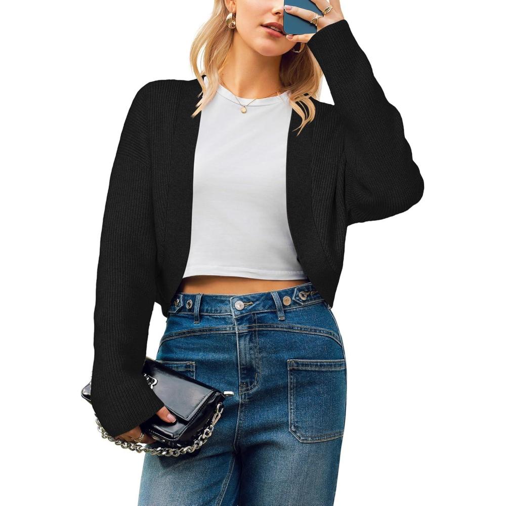 imageArachampampCloz Womens Wool Blend Cardigan Winter Cropped Bolero Shrug Sweaters 2025Black