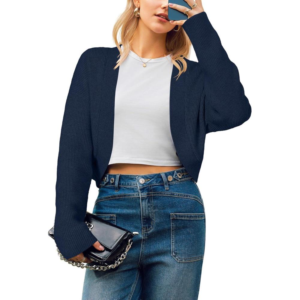 imageArachampampCloz Womens Wool Blend Cardigan Winter Cropped Bolero Shrug Sweaters 2025Dark Blue