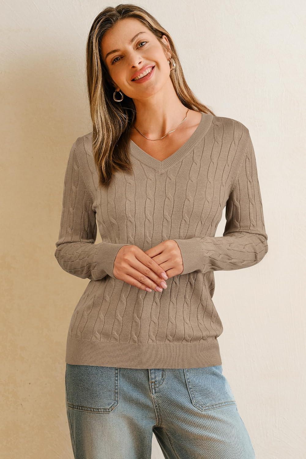 imageArachampampCloz Womens Wool Blend Fall Sweaters Business Casual OutfitsCablecamel