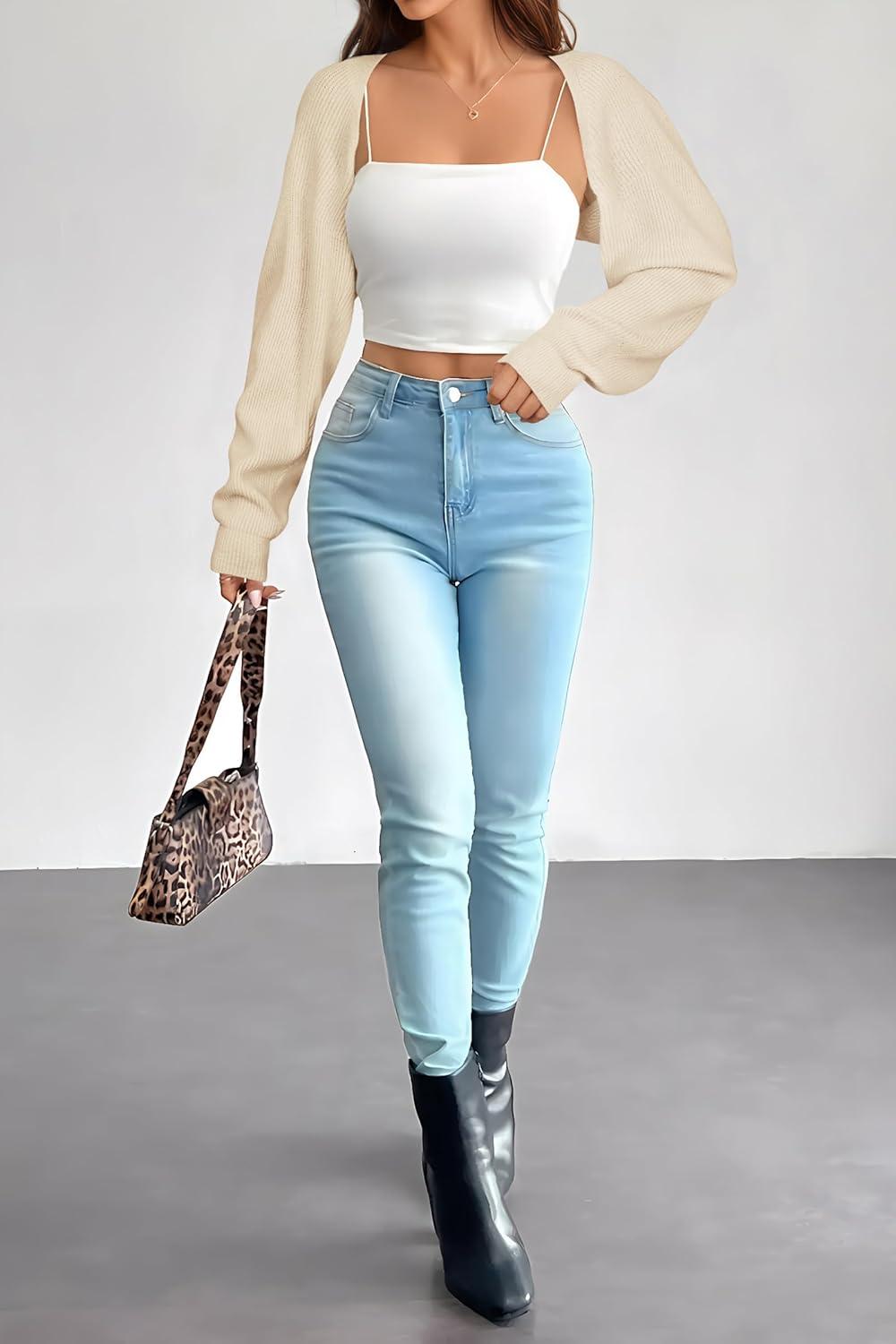 imageArachampampCloz Womens Wool Blend Bolero Shrug Fall Fashion Cropped Cardigans 2025Apricot