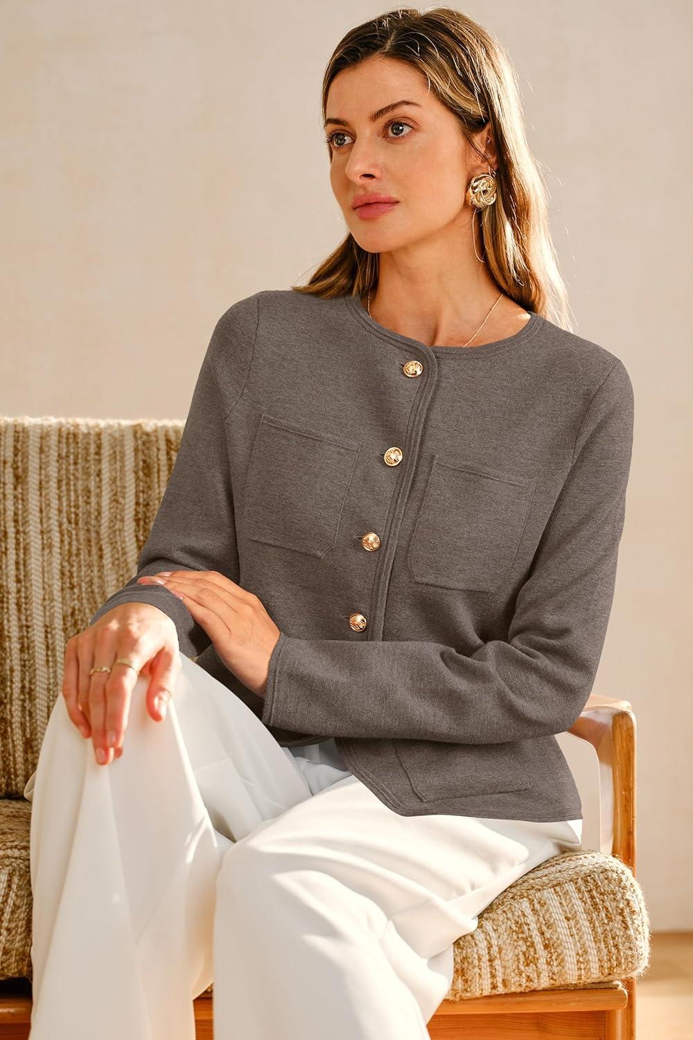 imageArachampampCloz Womens Wool Blend Sweater Blazers Business Casual Jacket with Pockets 2025Coffee