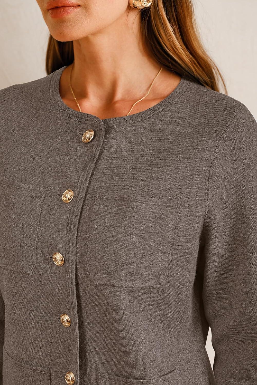 imageArachampampCloz Womens Wool Blend Sweater Blazers Business Casual Jacket with Pockets 2025Coffee