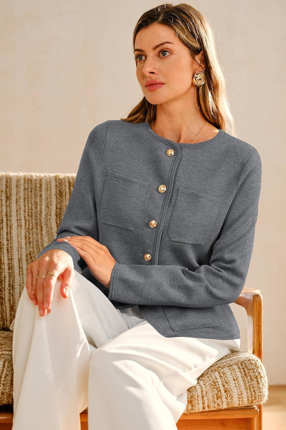 imageArachampampCloz Womens Wool Blend Sweater Blazers Business Casual Jacket with Pockets 2025Gray