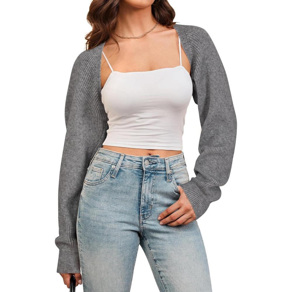 imageArachampampCloz Womens Wool Blend Bolero Shrug Fall Fashion Cropped Cardigans 2025Grey