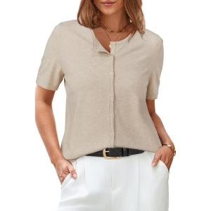 Arach&Cloz Women’s 2025 Summer Lightweight Cropped Cardigan Short Sleeve Crew Neck Bolero Shrug Casual Top(Apricot)