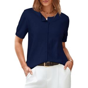 Arach&Cloz Women’s 2025 Summer Lightweight Cropped Cardigan Short Sleeve Crew Neck Bolero Shrug Casual Top(Navy)
