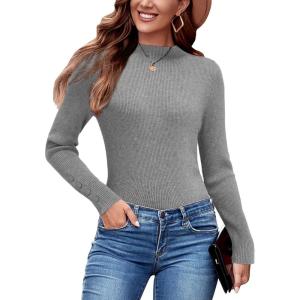 Arach&Cloz Women’s Fitted Pullover Sweaters Long Sleeve Mock Neck Knitted Tops Fall Fashion 2022(Grey-b)