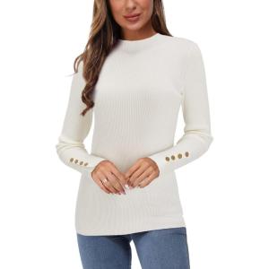 Arach&Cloz Women’s Fitted Pullover Sweaters Long Sleeve Mock Neck Knitted Tops Fall Fashion 2022(White-b)