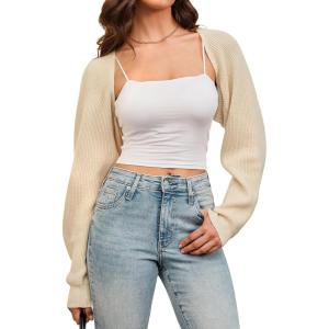Arach&Cloz Women’s Wool Blend Bolero Shrug Fall Fashion Cropped Cardigans 2025(Apricot)
