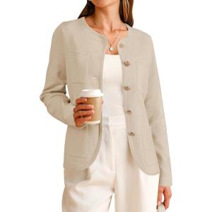 Arach&Cloz Womens Wool Blend Sweater Blazers Business Casual Jacket with Pockets 2025(Apricot)