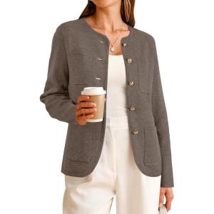 Arach&Cloz Womens Wool Blend Sweater Blazers Business Casual Jacket with Pockets 2025(Coffee)