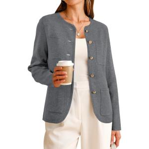 Arach&Cloz Womens Wool Blend Sweater Blazers Business Casual Jacket with Pockets 2025(Gray)
