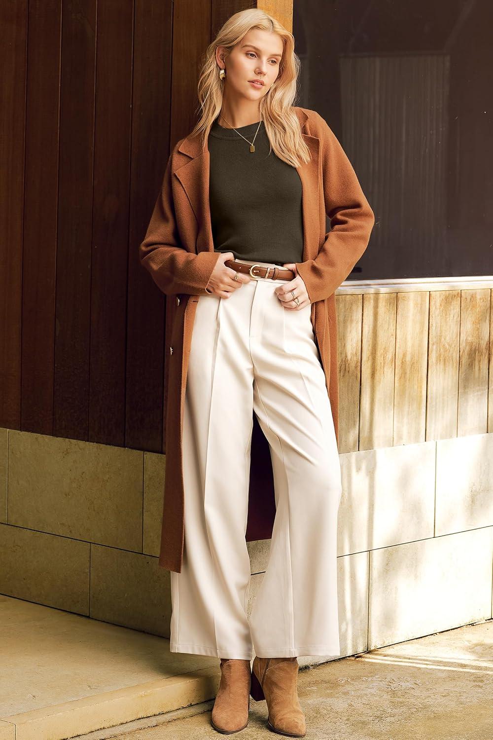 imageArachampampCloz Womens Wool Blend Classic Crew Neck Casual Fall SweatersDark Brown