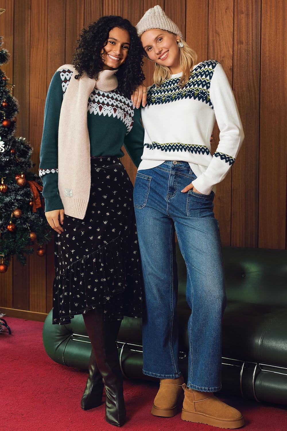 imageArachampampCloz Womens Wool Blend Classic Crew Neck Casual Fall SweatersFair Isledark Green