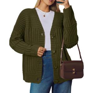 Arach&Cloz Women’s Wool Blend Chunky Knit Winter Cardigan Sweaters 2025(Army Green)