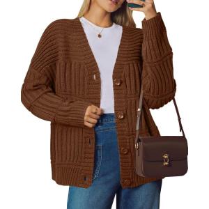Arach&Cloz Women’s Wool Blend Chunky Knit Winter Cardigan Sweaters 2025(Brown)