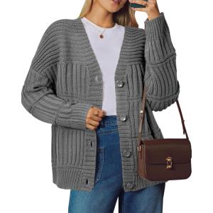 Arach&Cloz Women’s Wool Blend Chunky Knit Winter Cardigan Sweaters 2025(Grey)