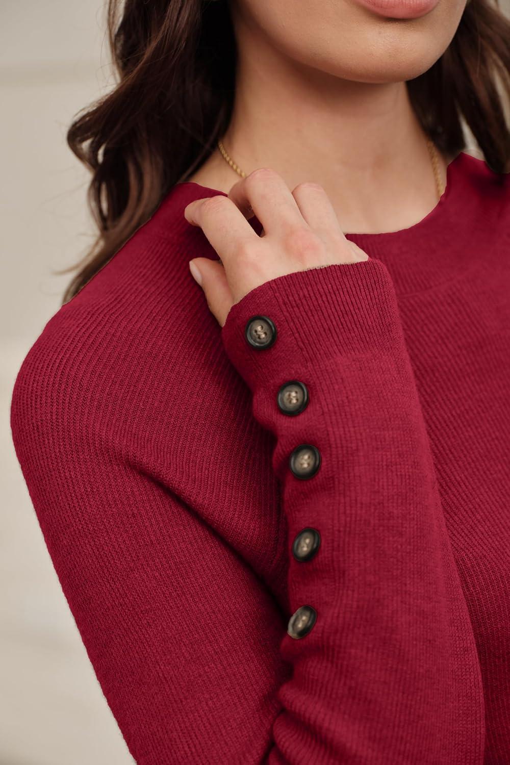 imageArachampampCloz Womens Wool Blend Sweater 2 Piece Sets Winter Business Long Sleeve Top Midi Skirts Outfits 2025Burgundy