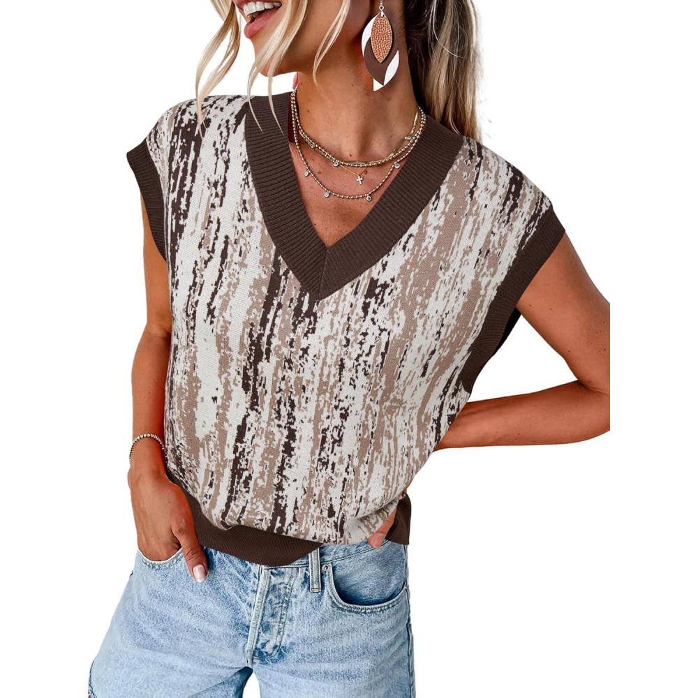imageArachampampCloz Womens Wool Blend Fall Printed Cute Trendy Sweater Vests 2025Brown