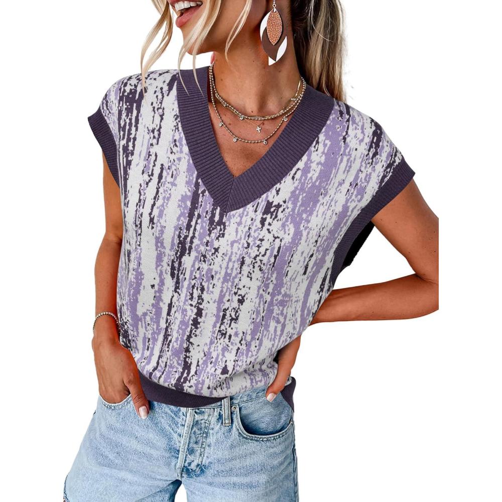 imageArachampampCloz Womens Wool Blend Fall Printed Cute Trendy Sweater Vests 2025Purple
