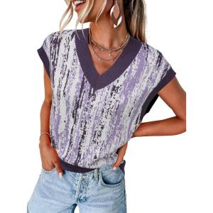 Arach&Cloz Women’s Wool Blend Fall Printed Cute Trendy Sweater Vests 2025(Purple)