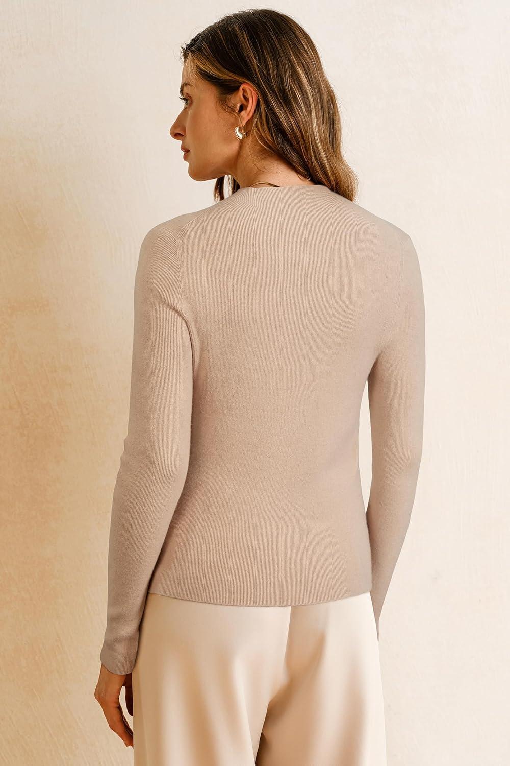 imageArachampampCloz Womens Wool Blend Fall Seamless Rip Resistant Warm Layered Tops Business Casual SweatersAapricot